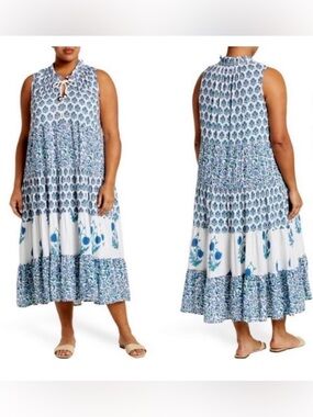 NWT Chelsea & Theodore boho bouquet floral sleeveless tiered maxi dress